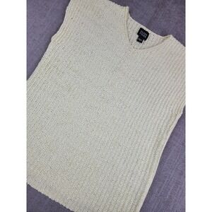 Eileen Fisher Top Womens S Green Sleeveless Ribbed Knit V Neck Pullover